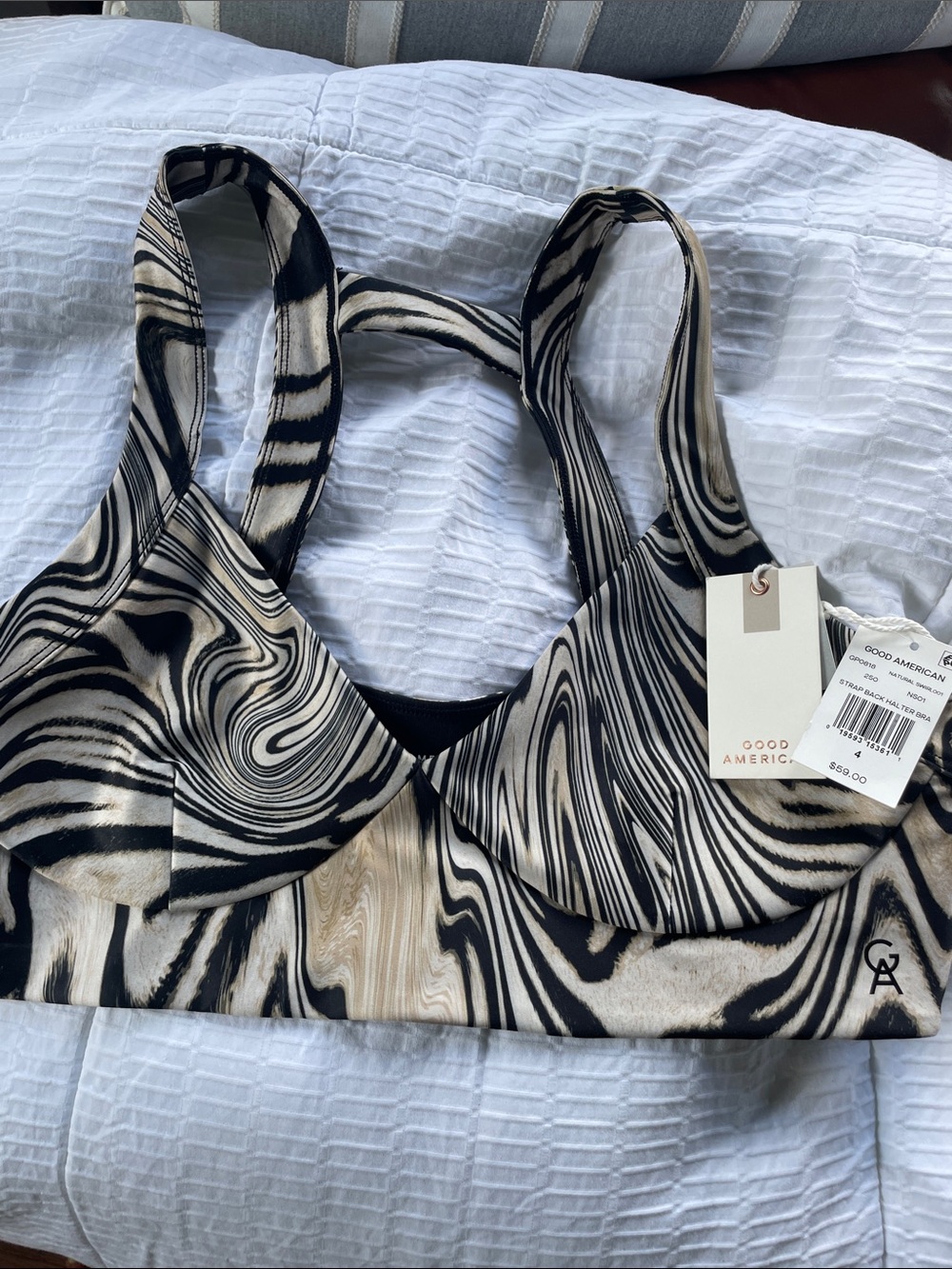 Good American Black & Cream Swirl Sports Bra
